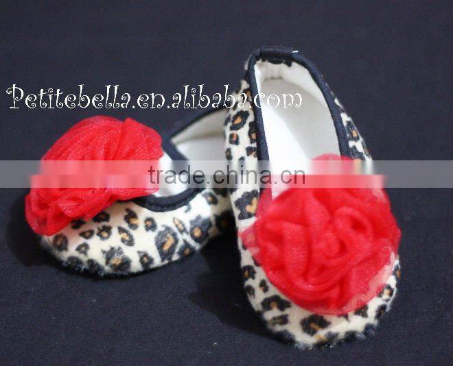 Leopard Print Shoes with Hot Red Rosettes Pettishoes Crib Shoes MAS16