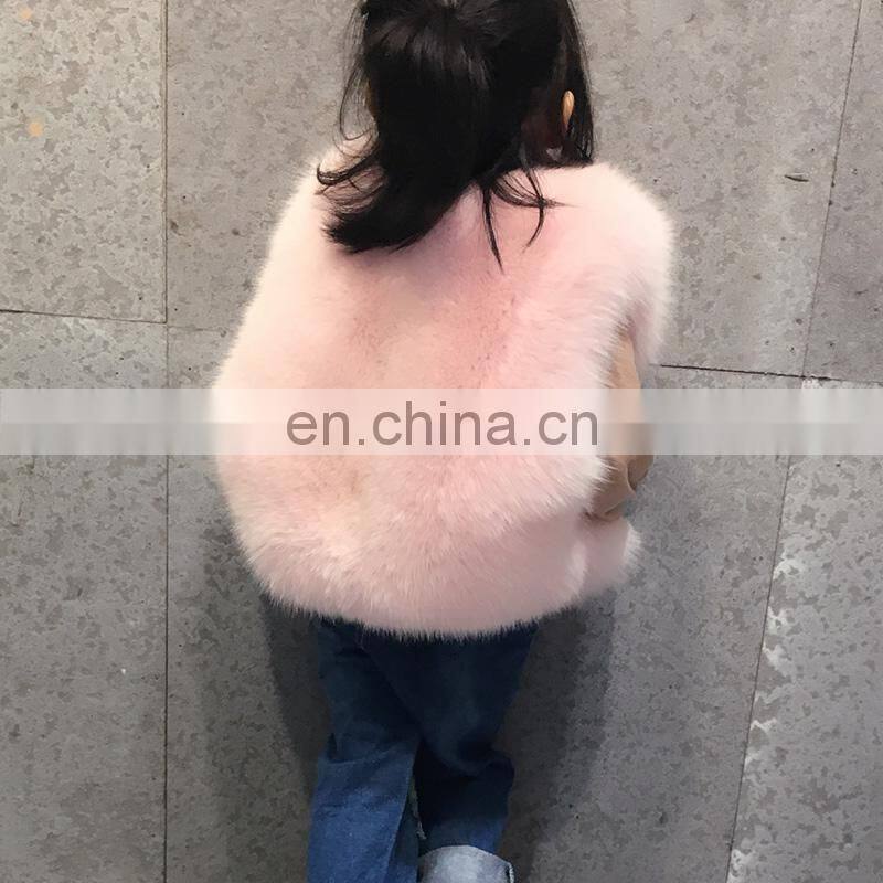 2016 European Winter New Girls Light Blue Cute Plush Real Fox Fur Kids Fur Vest