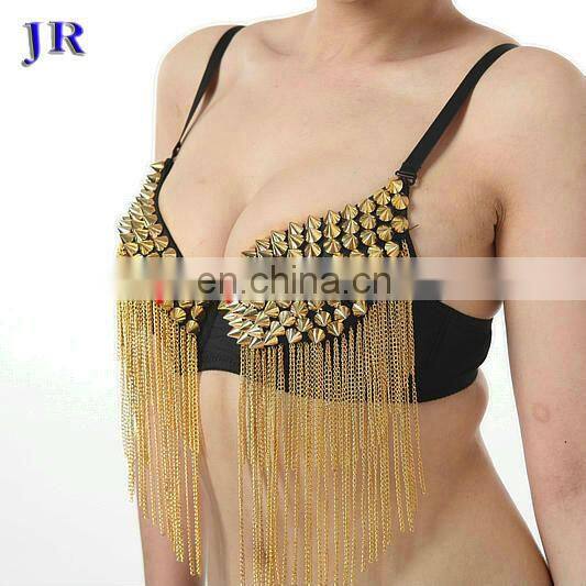 Egyptian style sexy belly dance bra with gold and silver rivet and metal tassel decoration YD-003#