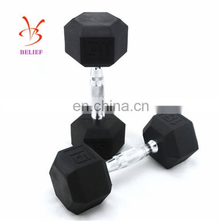 Wholesale 5-60lb top quality black rubber hex dumbbell