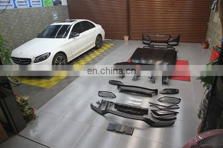C-CLASS W205 C63 A style body kit 14~16y PP material front bumper grille side skirts trunk spoiler rear bumper exhaust tips