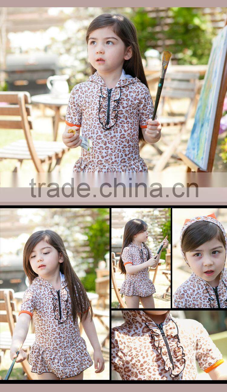 high quality leopard 1pc kids swim jumpsuits with hood