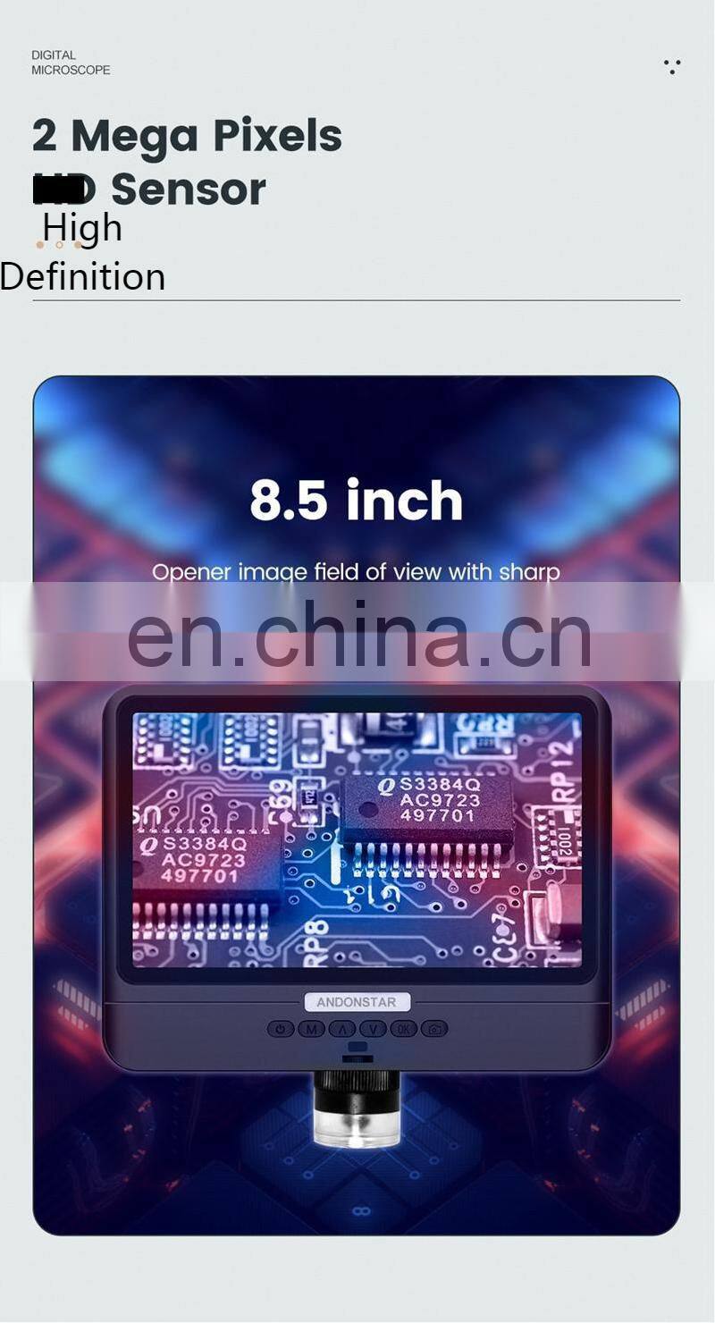 Andonstar AD208 5X-260X 2MP USB Digital Microscope with 8.5" LCD 1080P For Repair PCB Soldering SMD