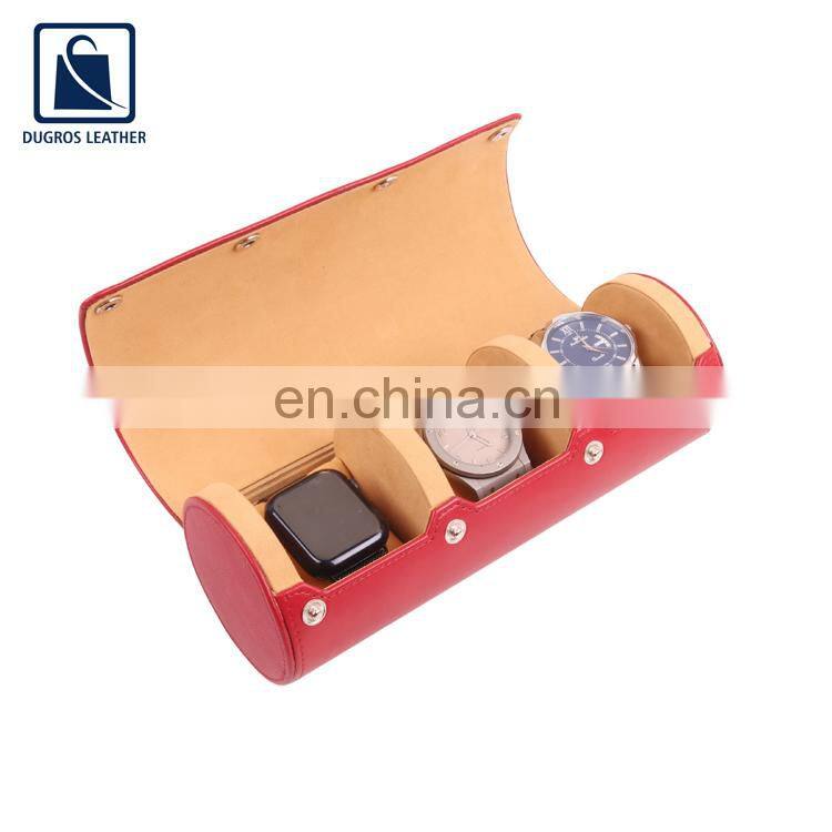 Elegant Design Matching Stitching Button Closure Unisex Genuine Leather Watch Box