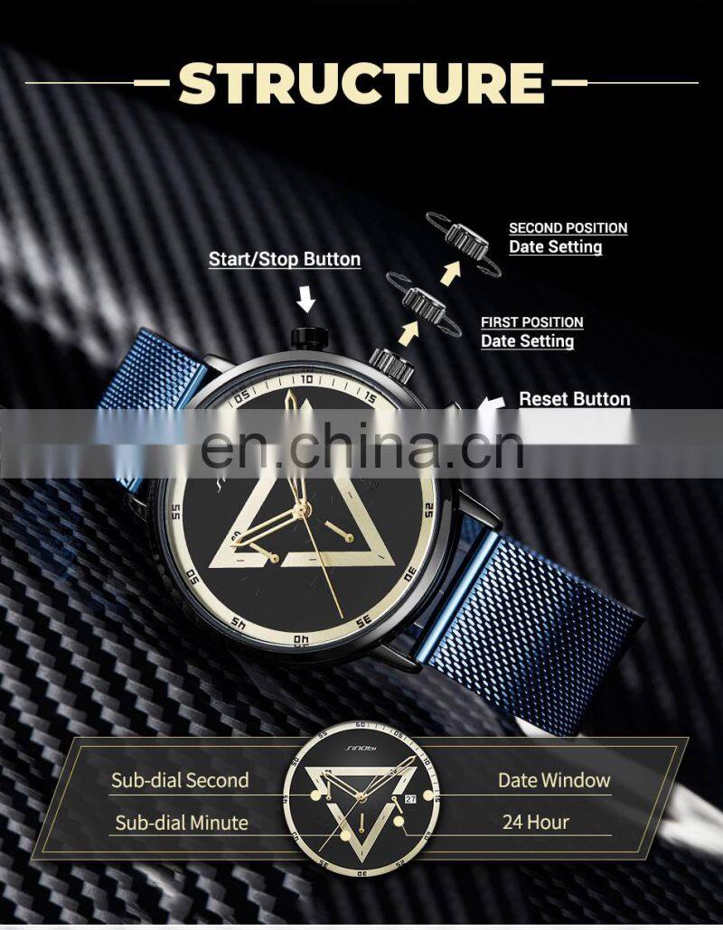 SINOBI Masculinity Multi-funtion Wristwatch Iron Triangle Dial Design Quartz Watch Wristwatches men watch luxury S9830G-D