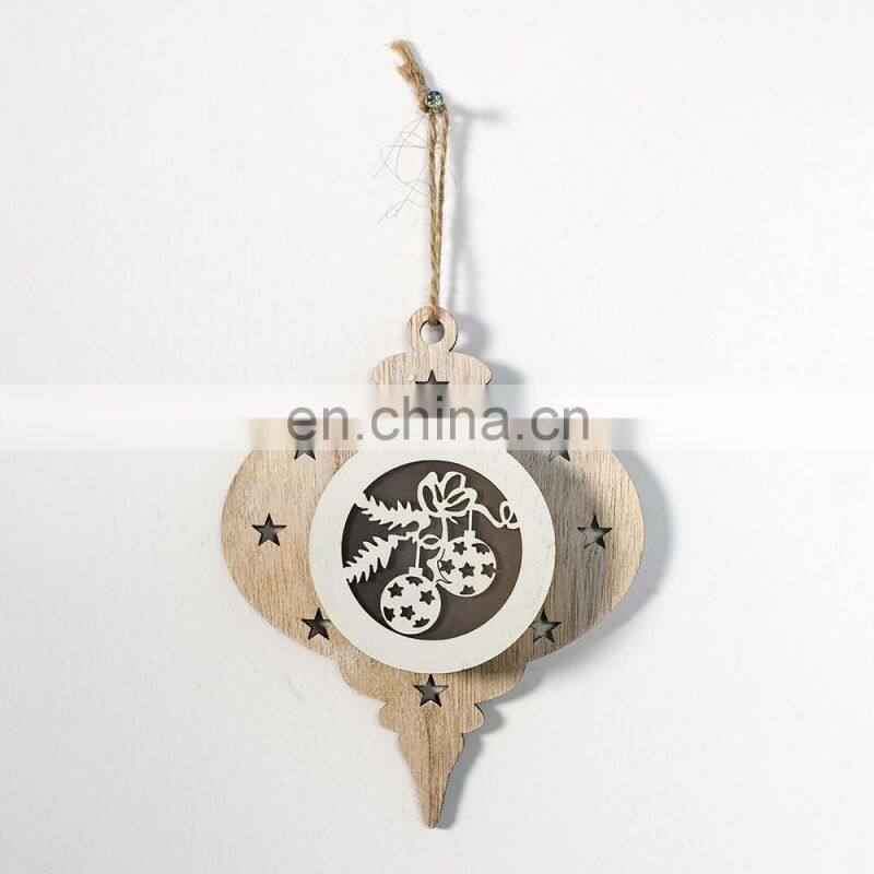 LED light Christmas Tree Star bell Wooden Pendants Ornaments Xmas Wood Crafts Kids Gift for Home Christmas Party Decorations