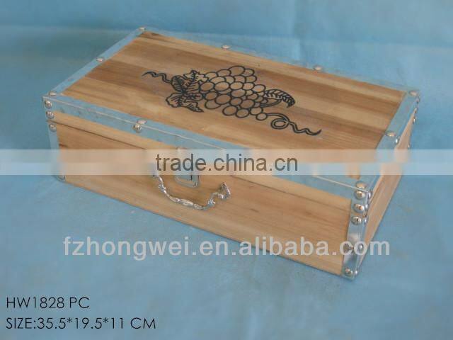 Natural Wood Wine Box/Wine Crate with Handle for Bottles,Eco-friendly
