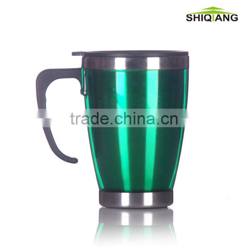 14oz double wall stainless steel travel auto coffee mug with handle