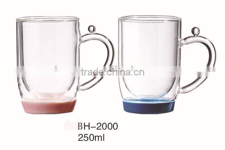 CE/EU/FDA/SGS/LFGB HANDBLOWN DOUBLE WALL TEA GLASS CUP WITH SILICONE SLEEVE