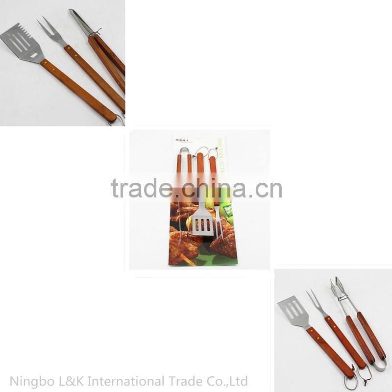 hot sale classic stainless steel 3 piece bbq tool set/bbq fork tong spatula