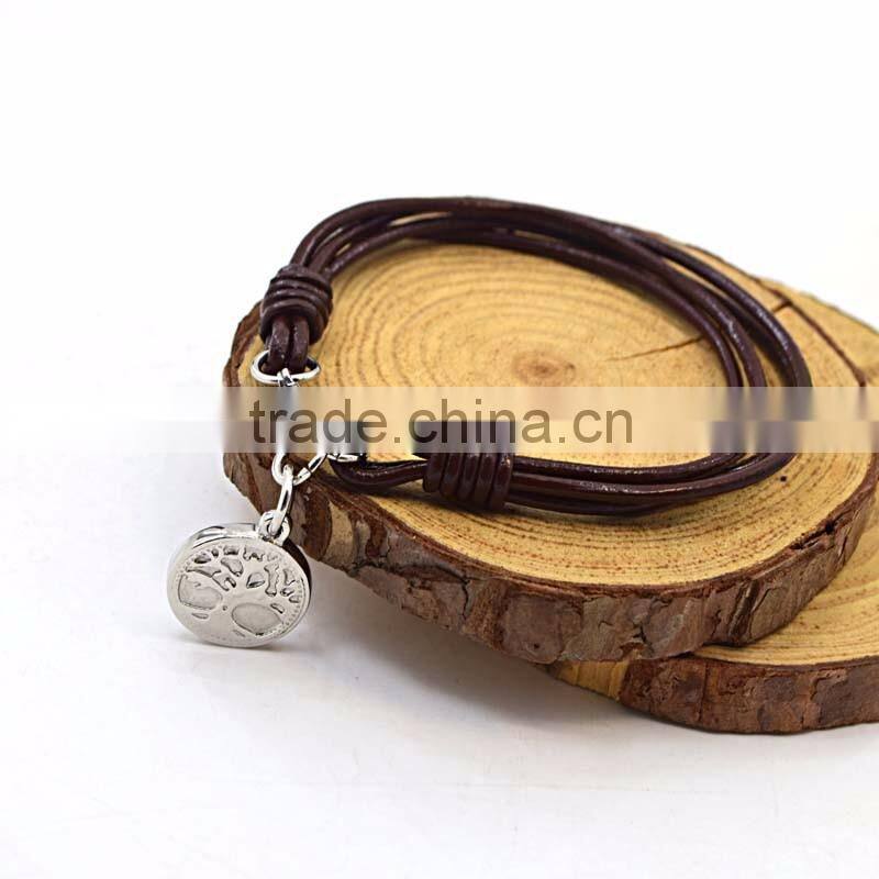 wholesale leather engravable bracelets with pendant mens leather bracelet