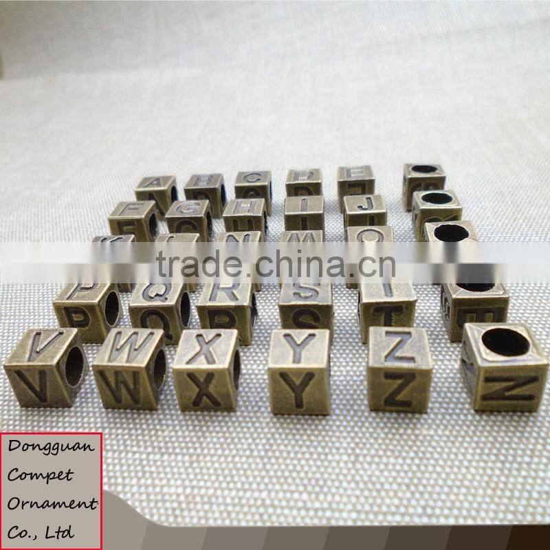 Diy bracelet alloy jewelry accessories The ancient bronze square 7 x7mm 26 English letters beads