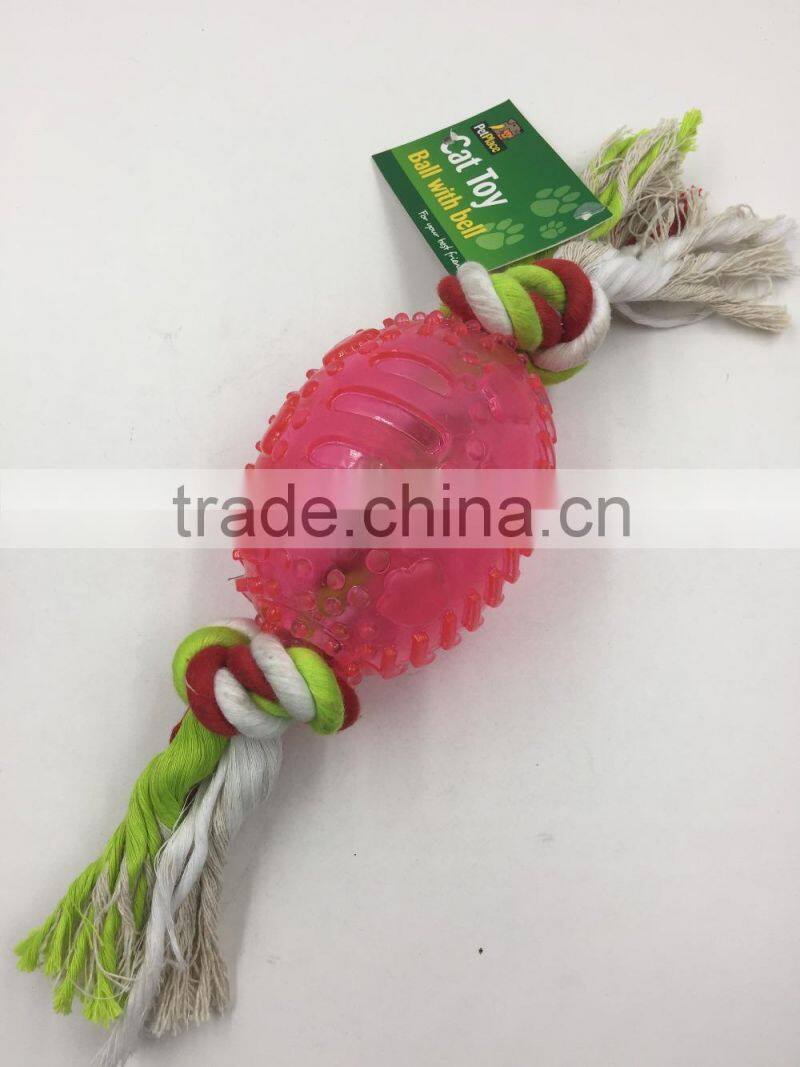 Pet rubber toy,Oval rubber ball,Colorful cotton rope ball toys pet toys for dog chewing