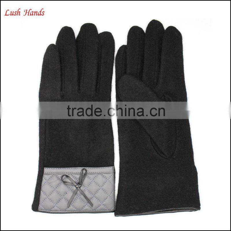2016 new style woolen gloves with leather wrist for women