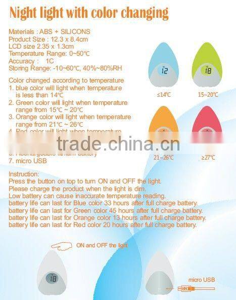 EN71 approval Star Shape Room Thermometer Temperature Displayer LED Color Changing Night Light Lamp for Babies Kids Children