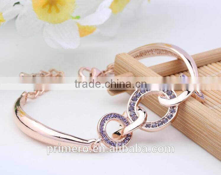 Fashion Jewelry 18K Rose Gold Filled Clear Unique Circle Austrian Crystal Bangle Bracelet