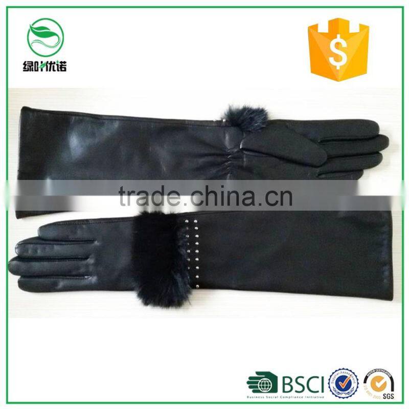 long genuine leather long gloves long arm sleeve top women's winter sheepskin long design leather gloves