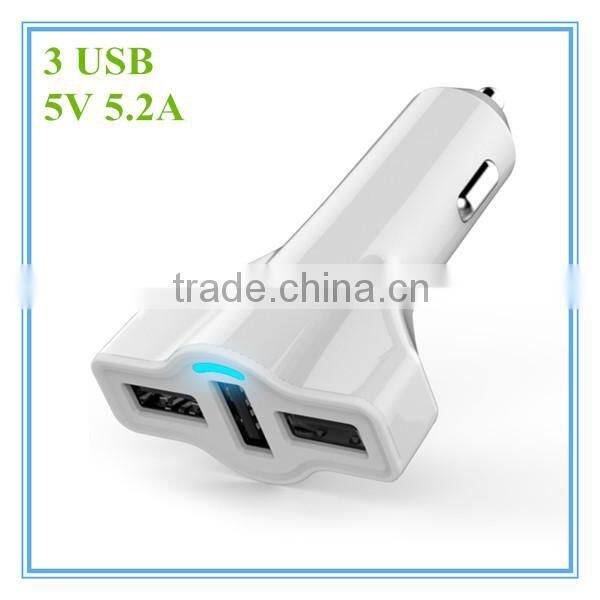 hot sale oem white and black blue led 5v 5.2a 3 port bulk usb charger