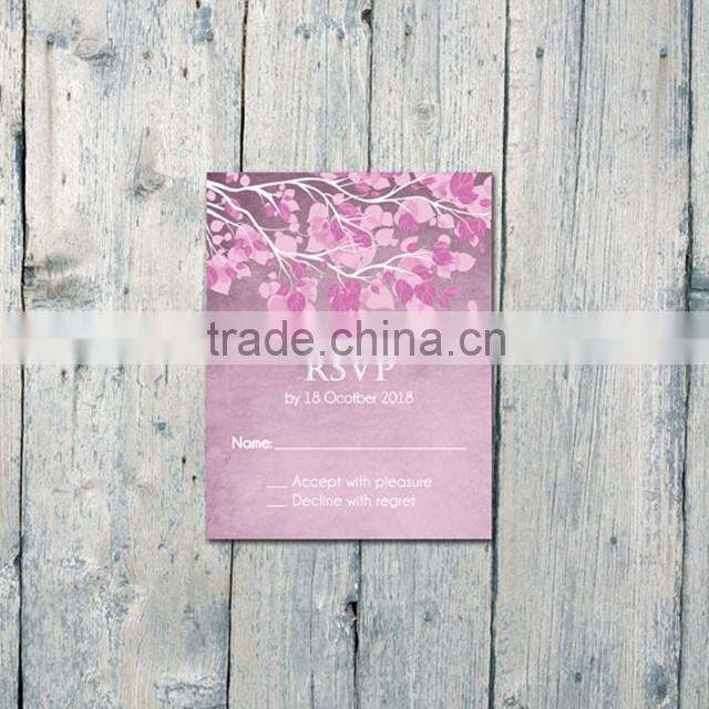 Hot sale charming romantic purple wedding invitations with rose pattern
