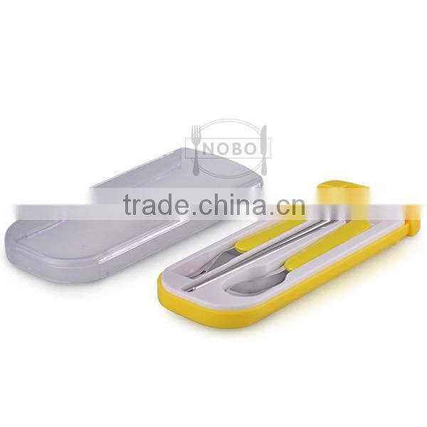 Cute design spoon chopsiticks and forks sets stainless steel kids tableware with box