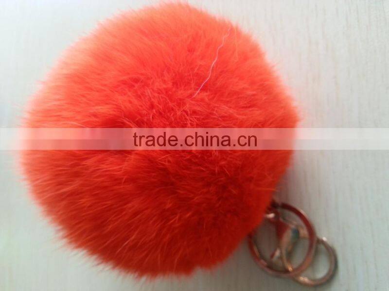 Real fluffy and soft rabbit fur pom poms keyrings