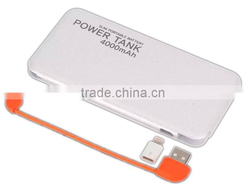 Design your logo cheap price power bank 4000mah with buld in cable