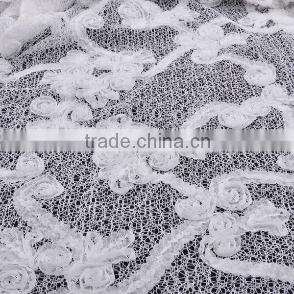 superior quality netting bottom chiffon ribbon flower embroidery lace