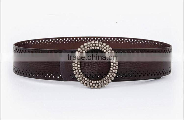 2016 fashion stylish PU ladies dress belt for woman with a circle metal buckle