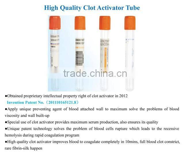 Clot Activator vacuum blood collection tube (high quality vacutainer)