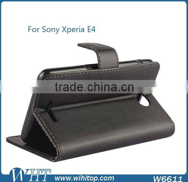 China Supplier Flip Wallet Cover Genuine Leather Phone Case for Sony Xperia E4