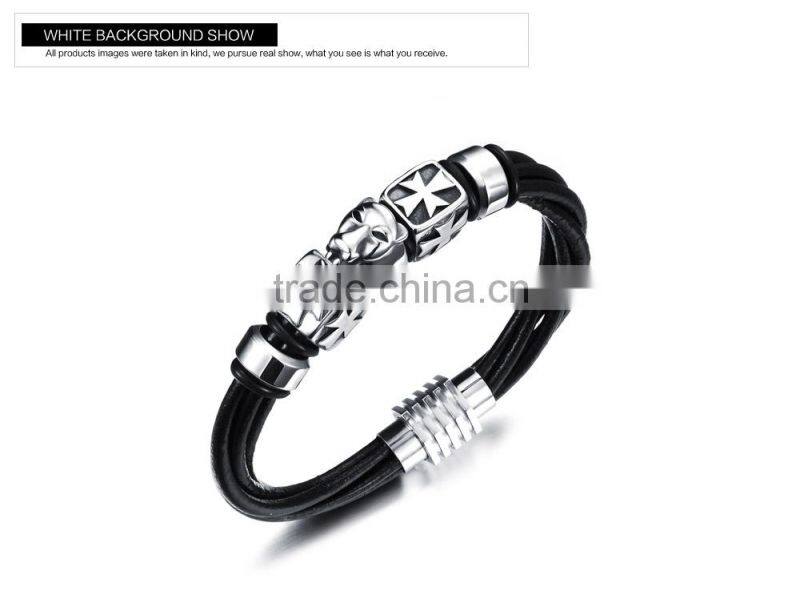 Ally Express Wholesale Bracelet Black Leather Lion Men Bracelet