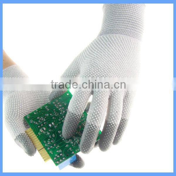China Working Gloves / Antistatic PU Fingertips Coated Palm & Back PVC Dotted ESD Gloves