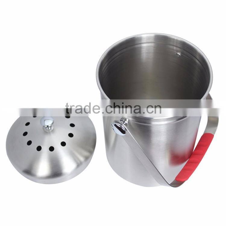Custom design and logo exterior satin stainless steel compost bin 1 gallon