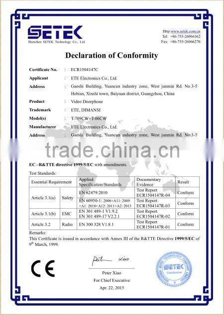 10 inch touch button door bell / door phone 10"tft-lcd 4-wire 7 inch color video door phone