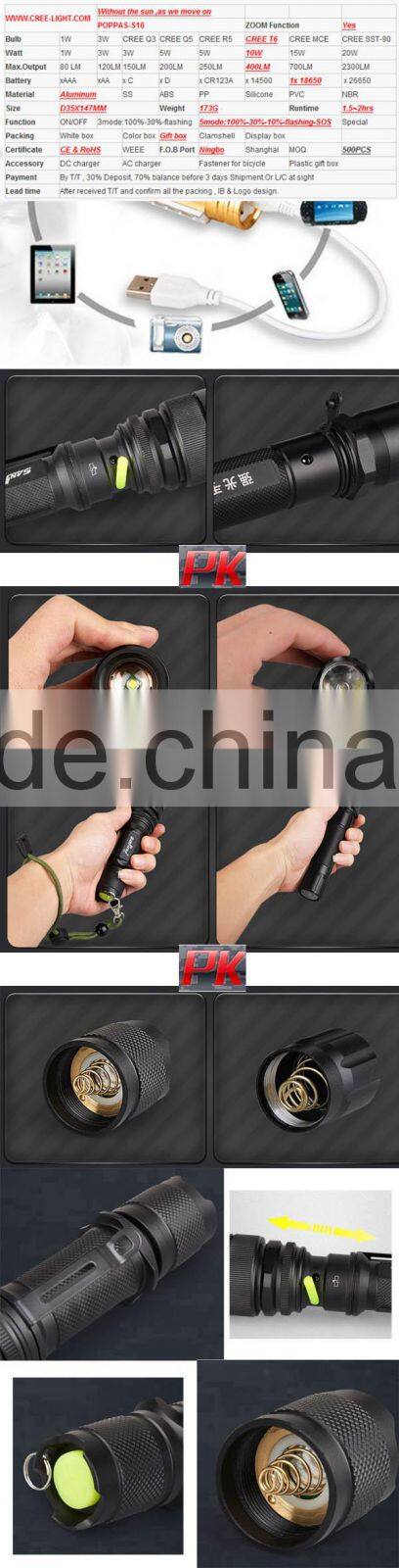 AA or 14500 battery zoom led rechargeable tactical flashlight/2015 new wholesale flasglight