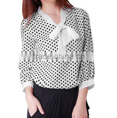 2015 black and white matched turndown with white tape spot leisure blouse