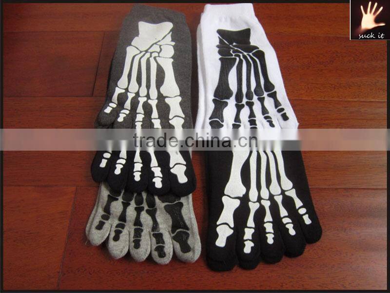 Cotton Warmth Skull Ankle Length Funny Women's Toe Socks