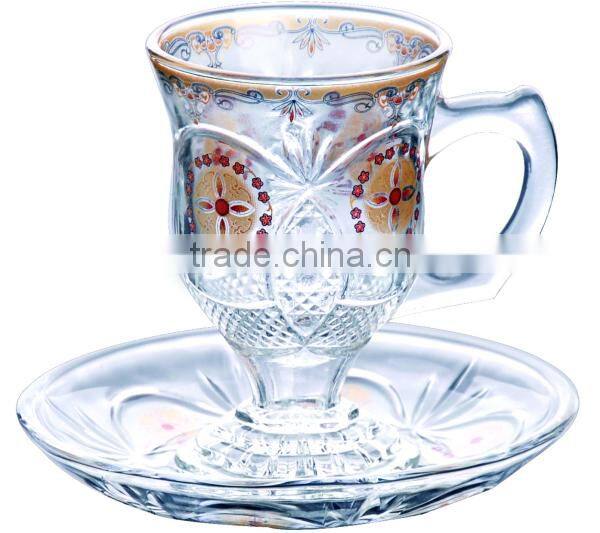Small glass tea cup saucer set