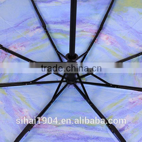 abstract carving printed easy auto windproof open and close 3 folding umbrella