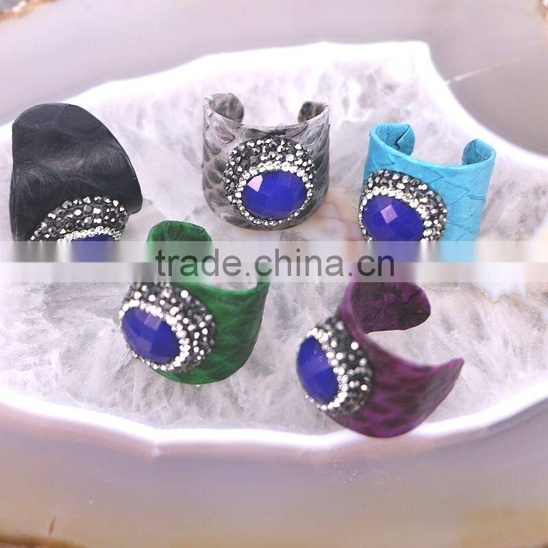 Faceted Stone RingGemstone Fashion Ring, Snakeskin Rings,Round Shape Pave Setting Crystal Jewelry Finger Gem stone Druzy Ring