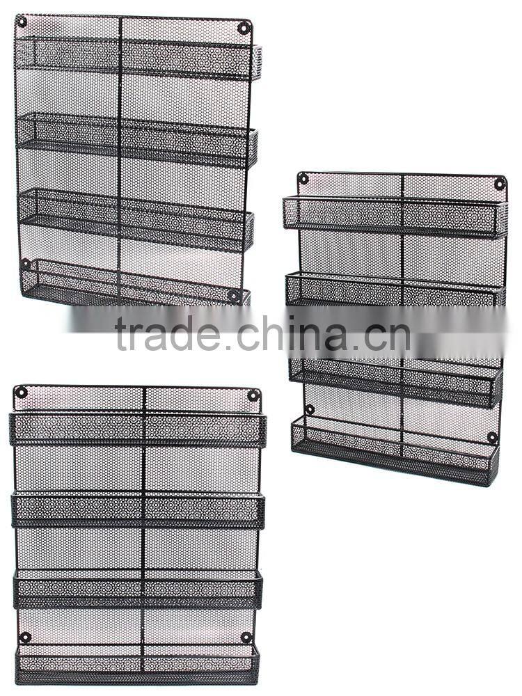 Kitchen accessories 4 tier black paint wire mesh wall mounted spice rack