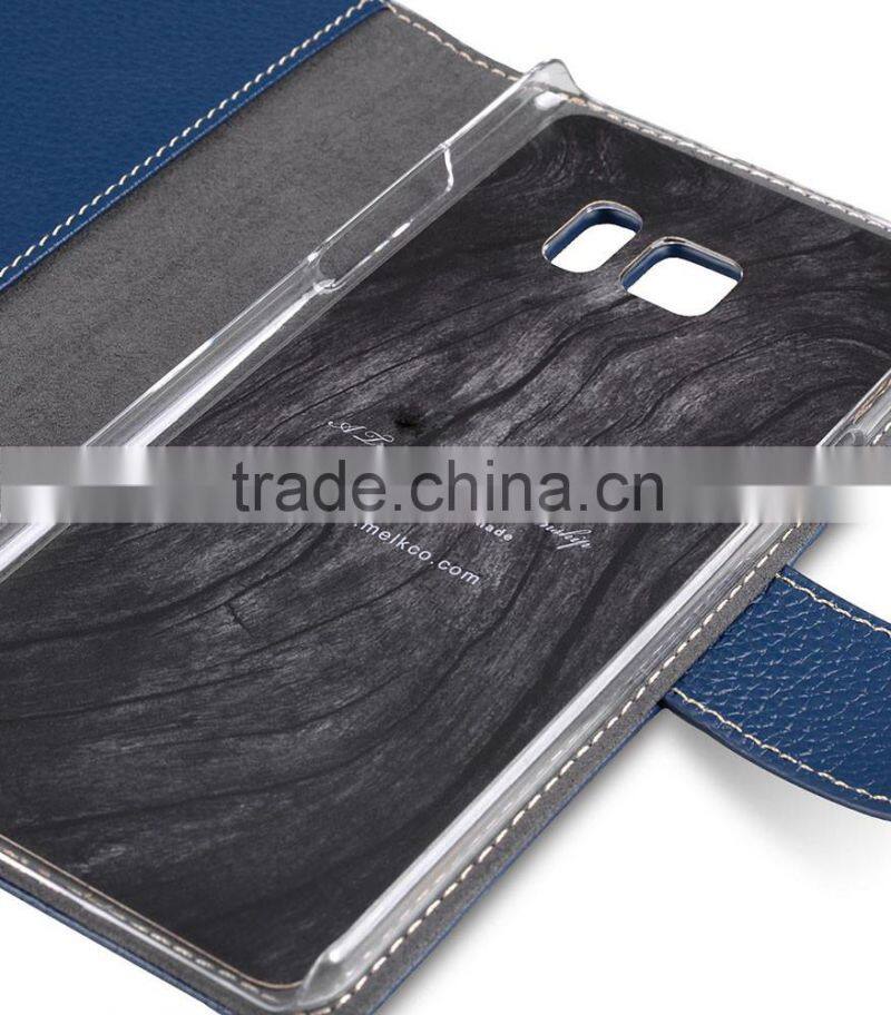 Wallet Card Slot Mobile Phone Cover Blue Genuine Leather Case for Samsung Galaxy Note 7