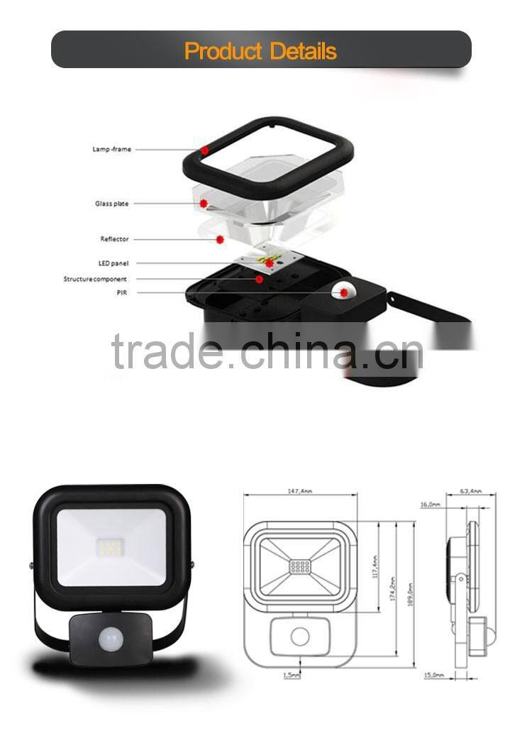 Smart 10W Sensor LED Floodlight with 0.3m H05RN-F 2G1.0mm2 cable