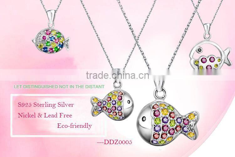 Hot Sale Popular Fish Jewelry With Colorful Gemstones Necklace Pendants