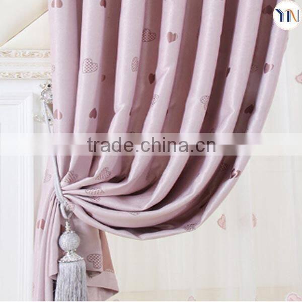 Sweet pink curtain for girls, Sweet love jacquard blackout fabric for wedding decoration flame retardant