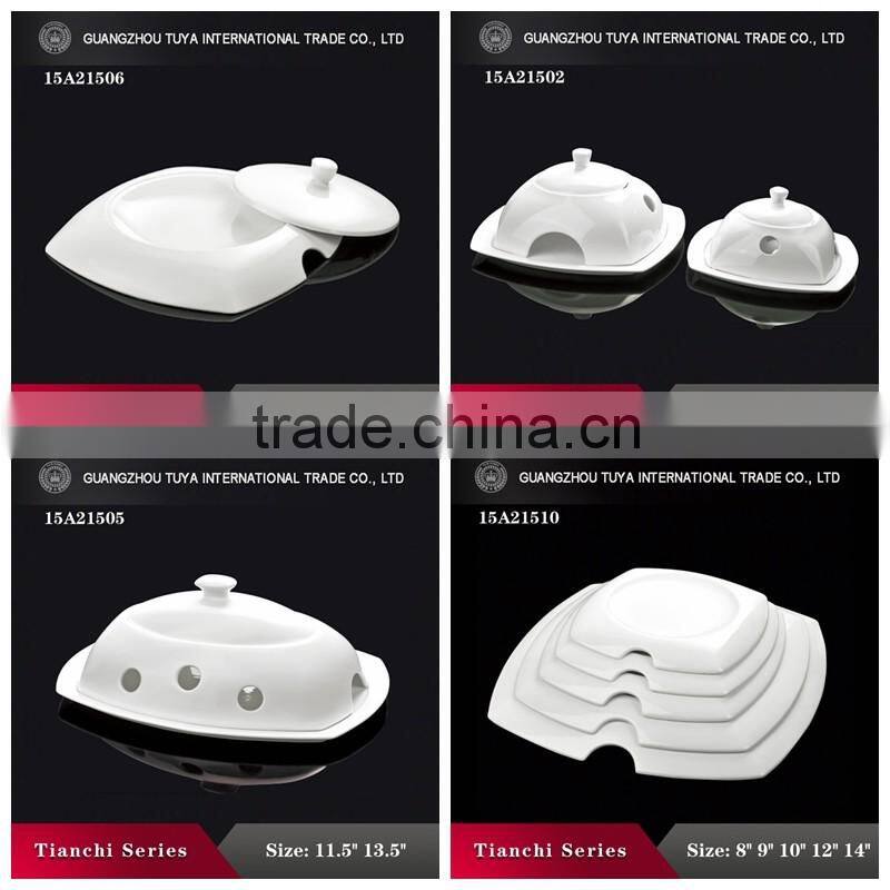 Square design special style pure white ceramic dinner set