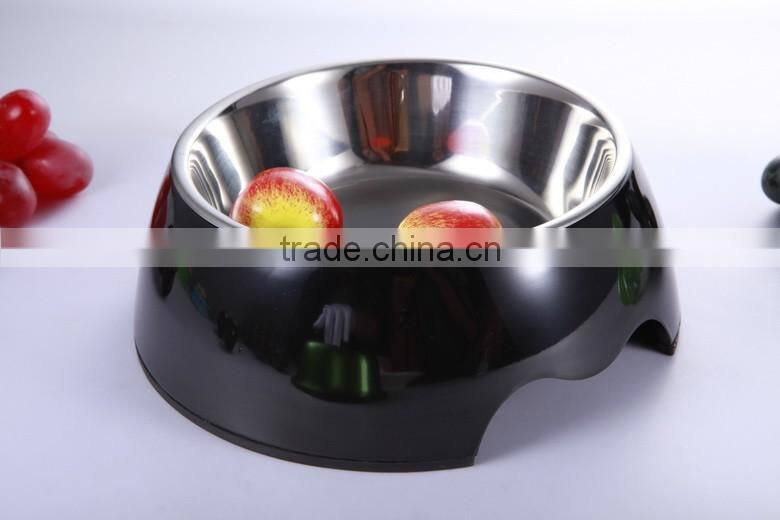 Superior quality stainless steel 18/8 pet bowl with melamine base, single dog feeder