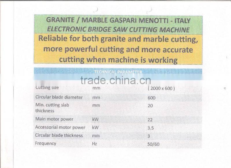 MOVING GRANITE/MARBLE BLOCK AND SLAB MACHINE FROM ITALY