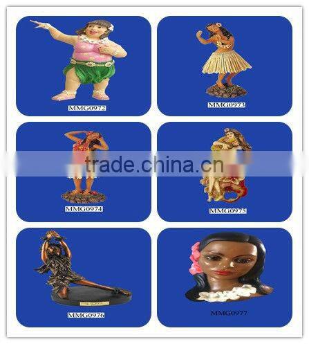 Girl in singing pose with natural skirt poly resin hula girl figurine