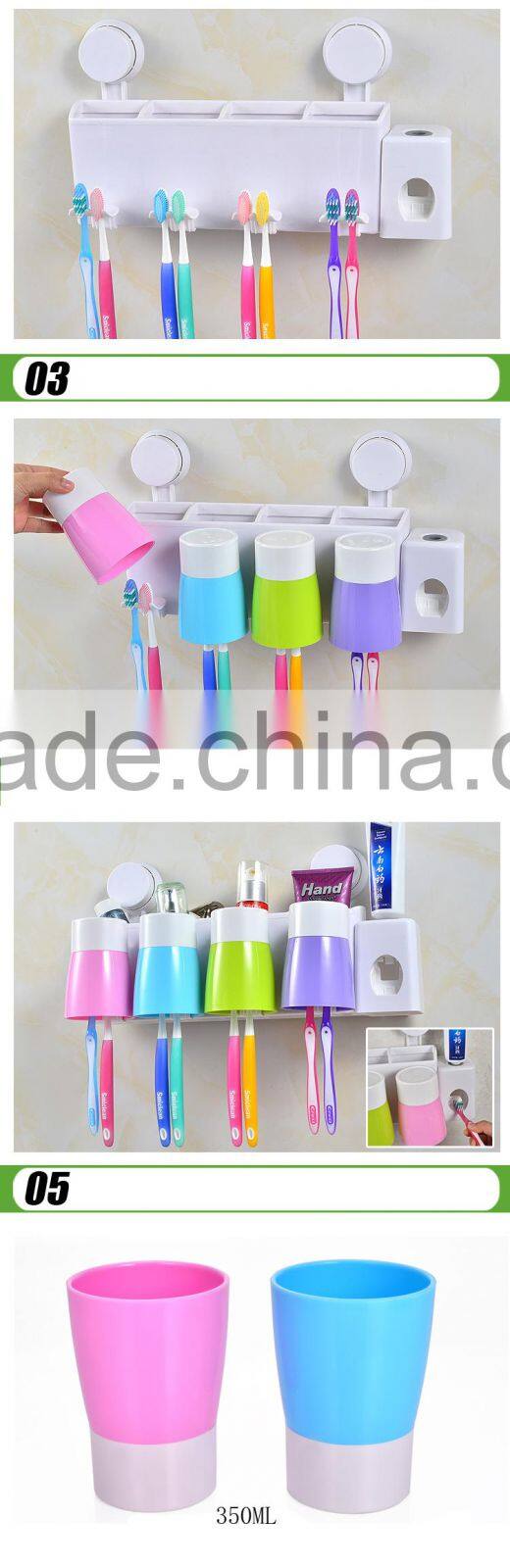 Promotional ABS PS Wall-Suction Creative 8 Toothbrush Holder 4 Cups Hanger Toothpaste Dispenser